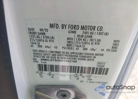 2022 Ford Transit Connect Xl z USA, uszkodzony, nr VIN NM0LS7S26N1542149